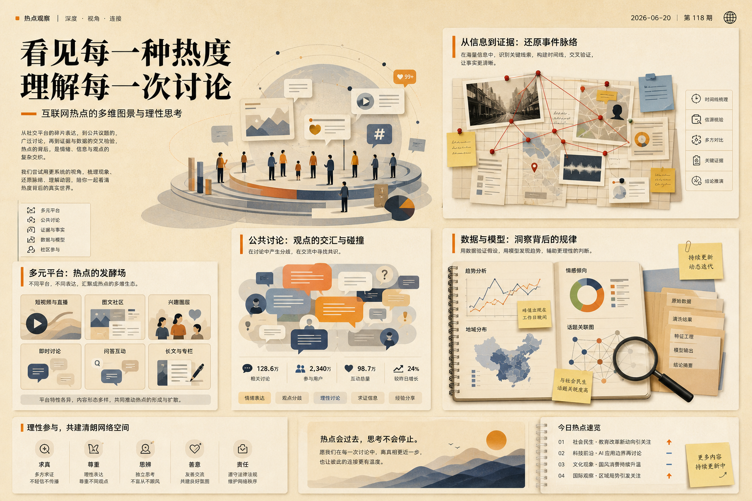 中文互联网热点章节视觉：证据链、模型讨论和假期人流