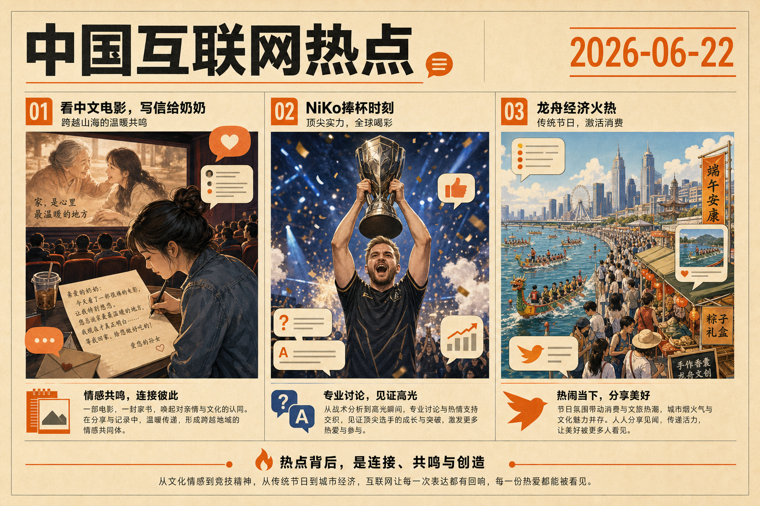 2026-06-22 中文互联网热点视觉:电影共鸣、NiKo 冠军、龙舟经济
