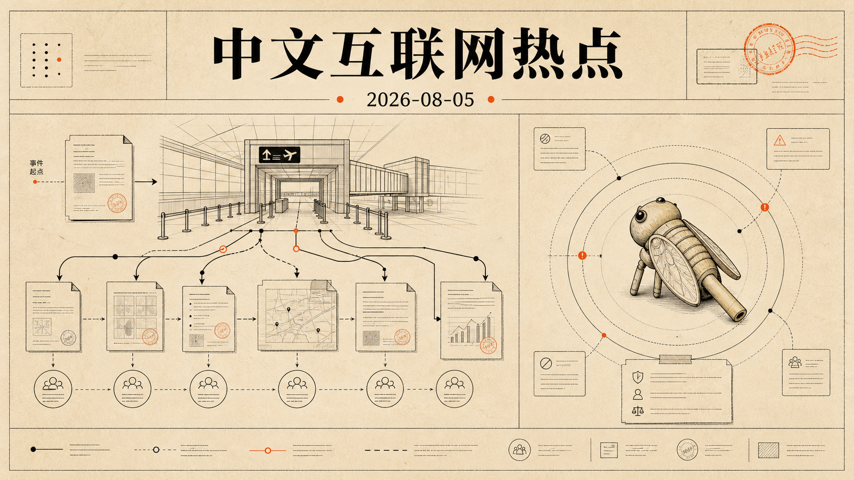 机场登机口证据路径与竹知了内容治理边界的编辑插画