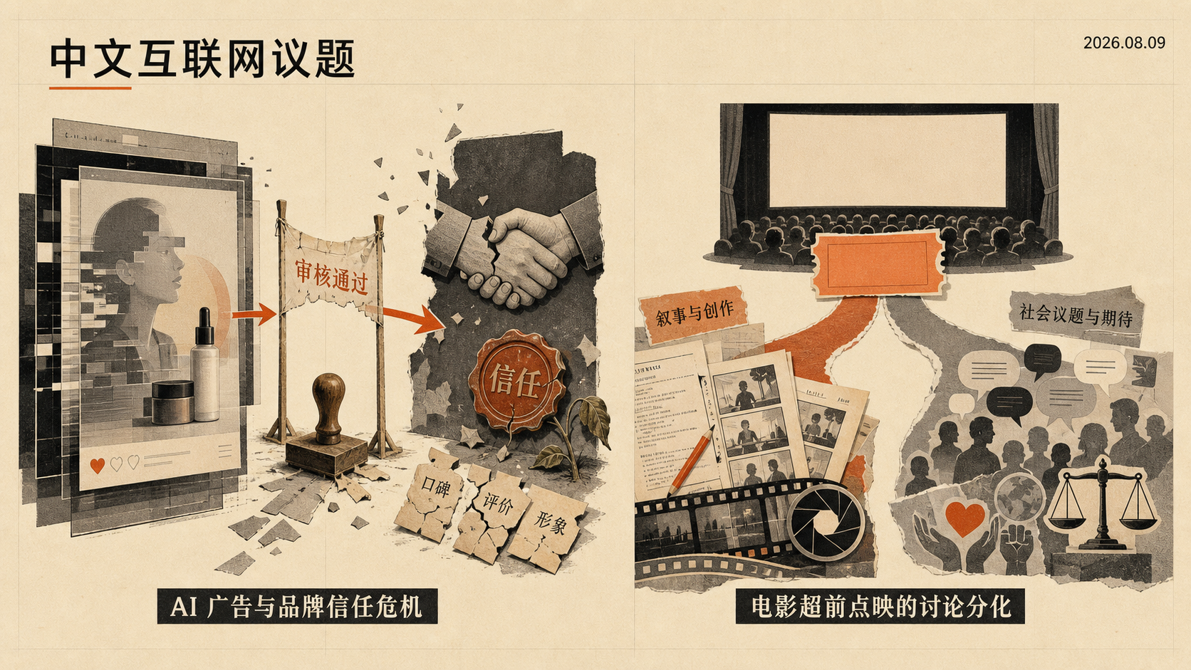 2026年8月9日中文互联网议题:AI广告品牌治理与电影点映讨论