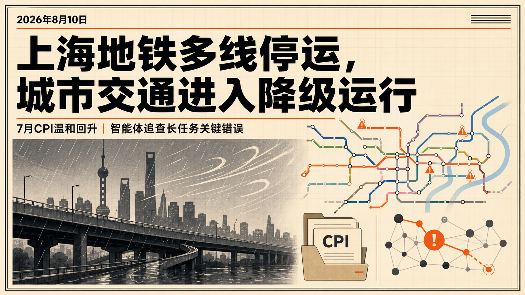 2026年8月10日主视觉:台风冲击城市运行、CPI温和回升与智能体长任务调试