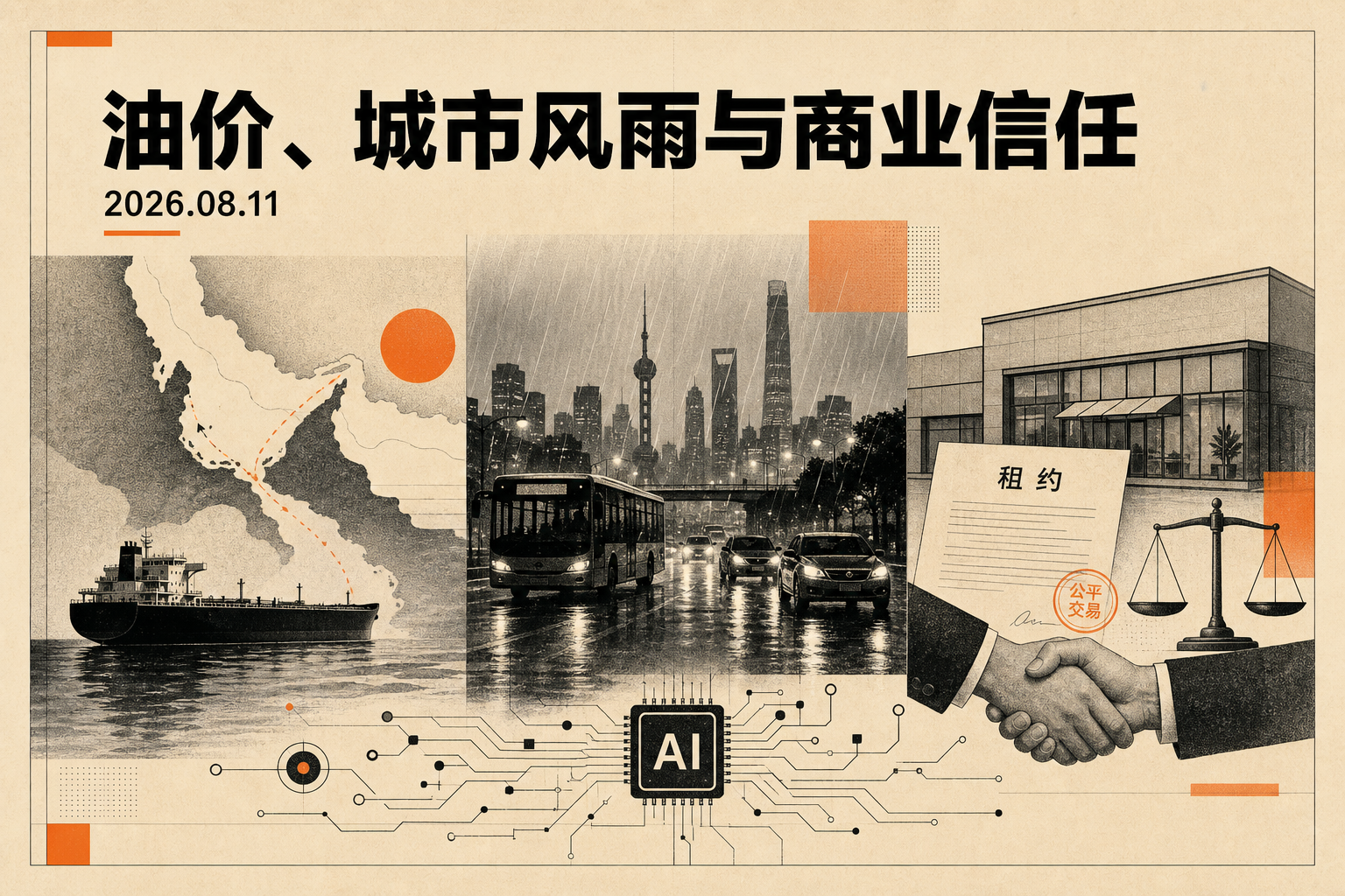 2026年8月11日主视觉:油价、沪杭城市风雨、商业信任与本地智能体