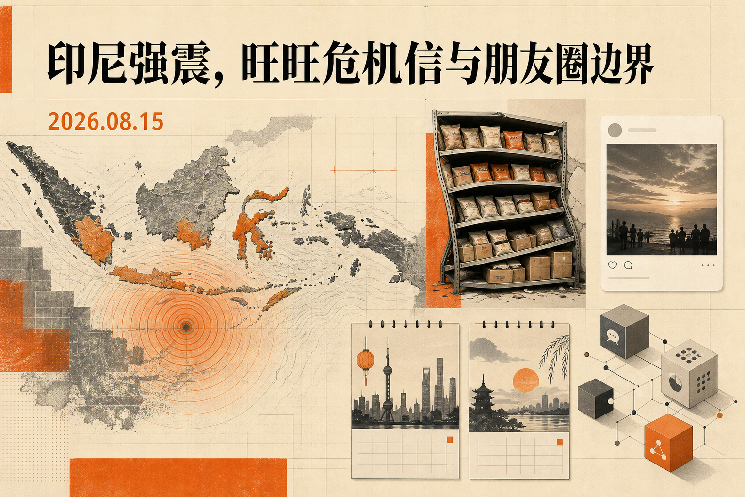 自制主视觉:2026年8月15日印尼强震、旺旺危机信、朋友圈编辑边界、沪杭活动与AI研究