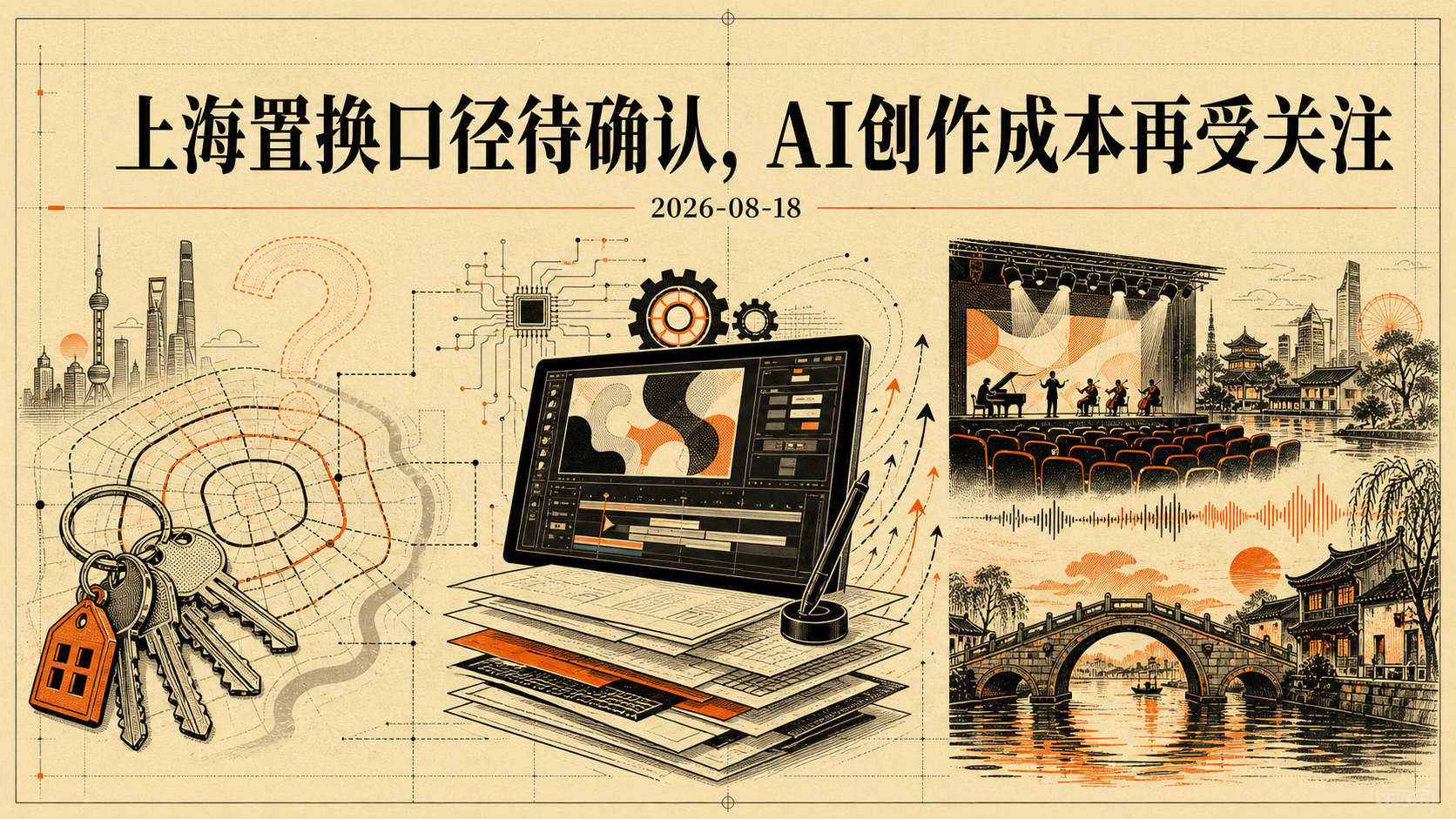 自制主视觉:上海置换口径待确认,AI创作成本再受关注;画面表现上海住房置换、AI内容生产与沪杭文化活动