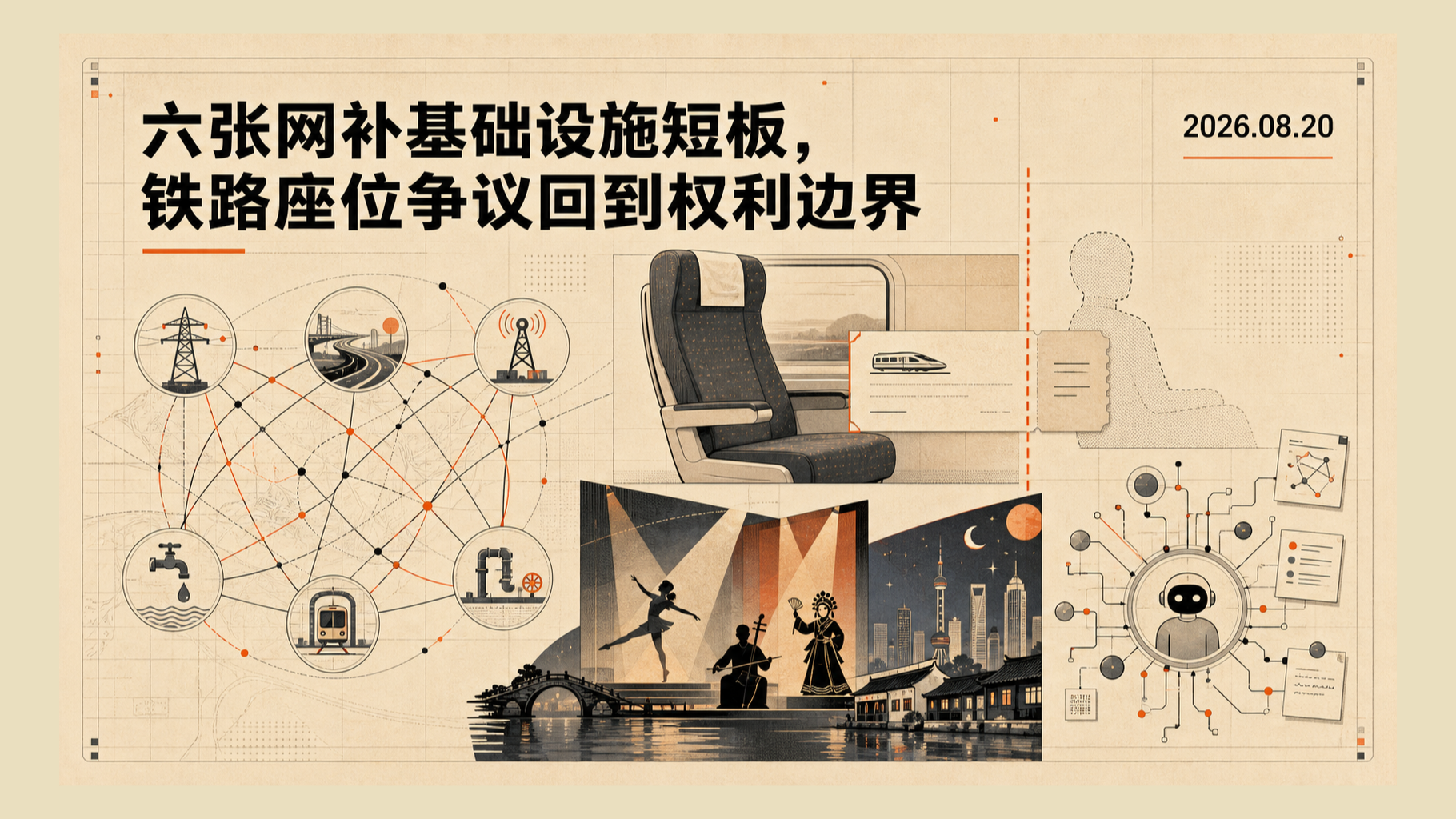 自制主视觉:六张网补基础设施短板,铁路座位争议回到权利边界;并呈现沪杭夜间文化与智能体研究