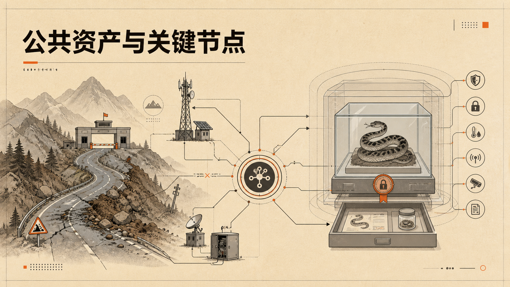 原创插画：山地口岸关键节点与博物馆标本多层保护