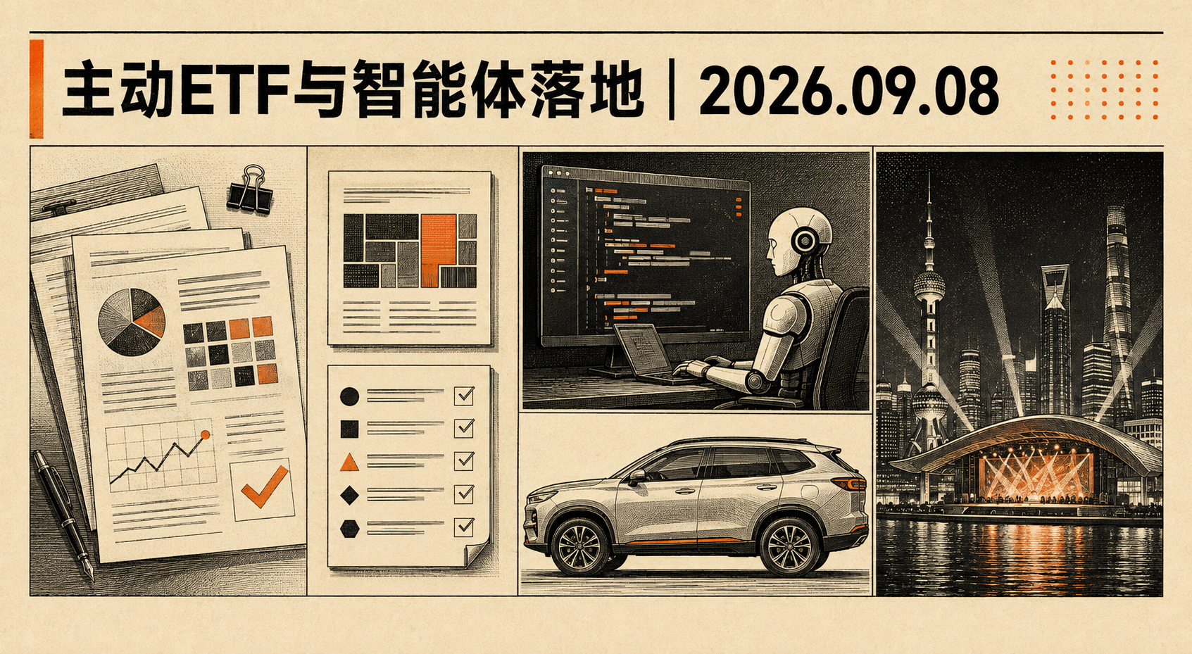 自制插画：主动ETF与智能体落地，2026年9月8日