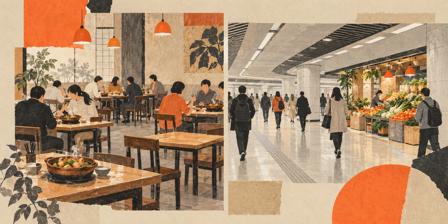 餐饮客流与地铁空间经营的概念插图，非现场照片